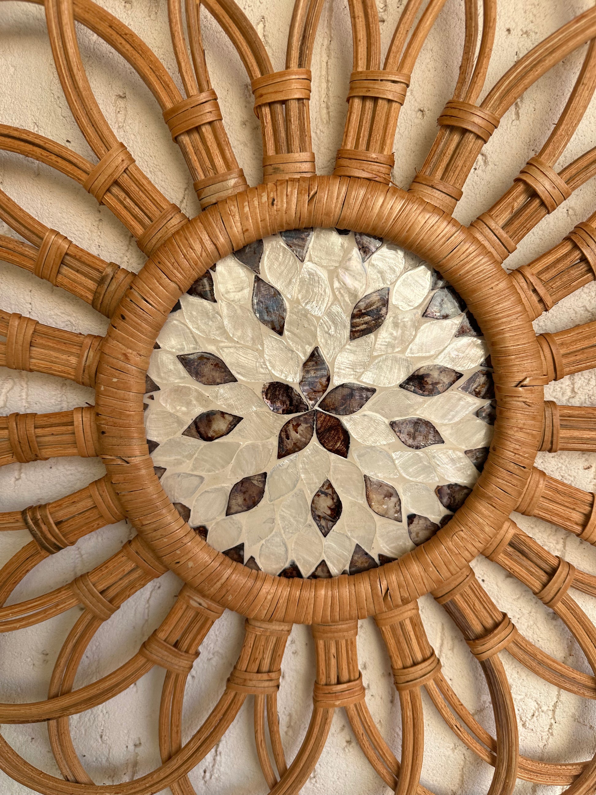 Floral Designer Rattan Wall Decor With Mother of Pearls - TESU