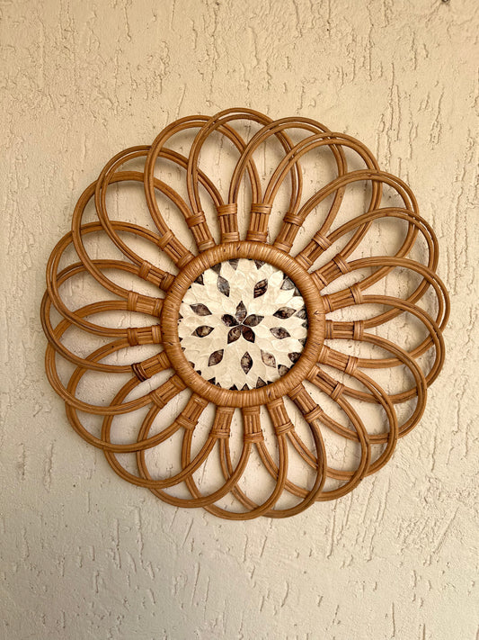Floral Designer Rattan Wall Decor With Mother of Pearls - TESU