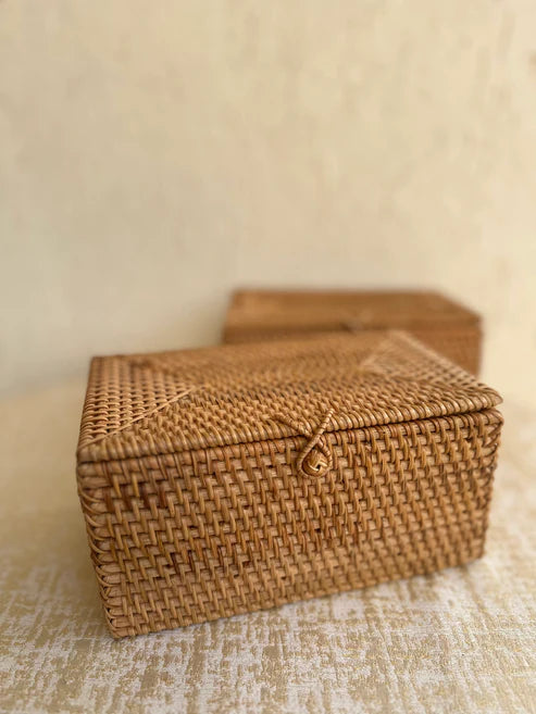Rectangle Rattan Storage Box, Enhance your Dream Home with our curated selection of premium Home Décor items.  Rattan Storage Basket is made with durable Eco-friendly hand woven from rattan, This storage box are perfect and super designer piece to store any thing any where . Our Rattan Storage Box are handcrafted with natural Rattan that is durable , chemical-free.  tesu