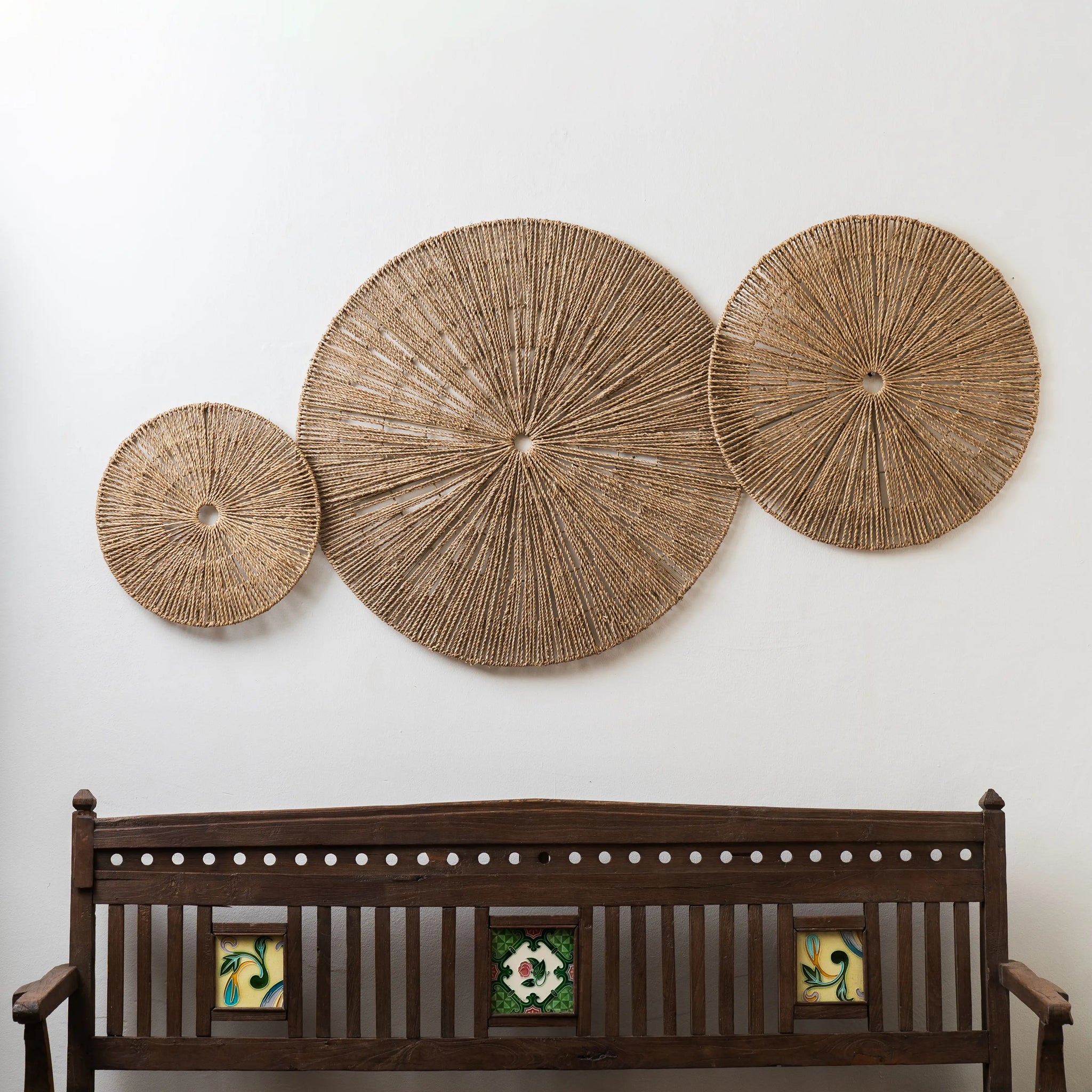 Seagrass Wall Decor Set of 3. Enhance your Dream Home with our curated selection of premium wall and Home Décor items. Dress up your boring white wall with our unique Sea Grass Hanging wall art. A perfect tint of design , this sea grass wall decor will make your walls alive and gives a rustic and bohemian touch to the ambience. TESU 