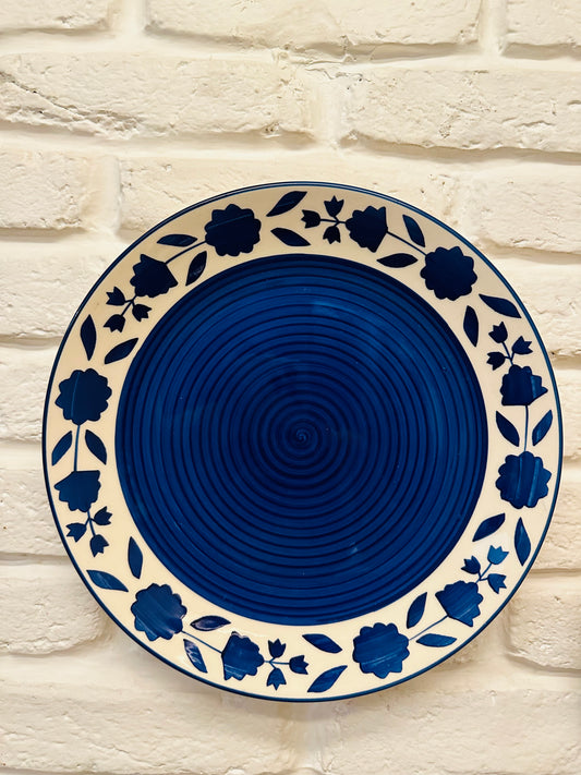 Tesu Hand painted ceramic wall plate blue color flower design khurja  Artisanal Wall Plate Collection, Bedroom Wall Plate Ensemble, Classical Appeal Wall Décor, Classical Indian Wall Décor, Designer Wall Plate Set, Hand Painted Artisanal Plates, Handcrafted Home Accents, Handcrafted Indian Artisans, Iris Hand Painted Wall Plates, Small Batch High-Quality Décor, Unique Handcrafted Wall Plates, Unique Living Room Décor, Vibrant Iris Wall Art, Vibrant Wall Accent Pieces, Wall Hanging Hook Included, tesu