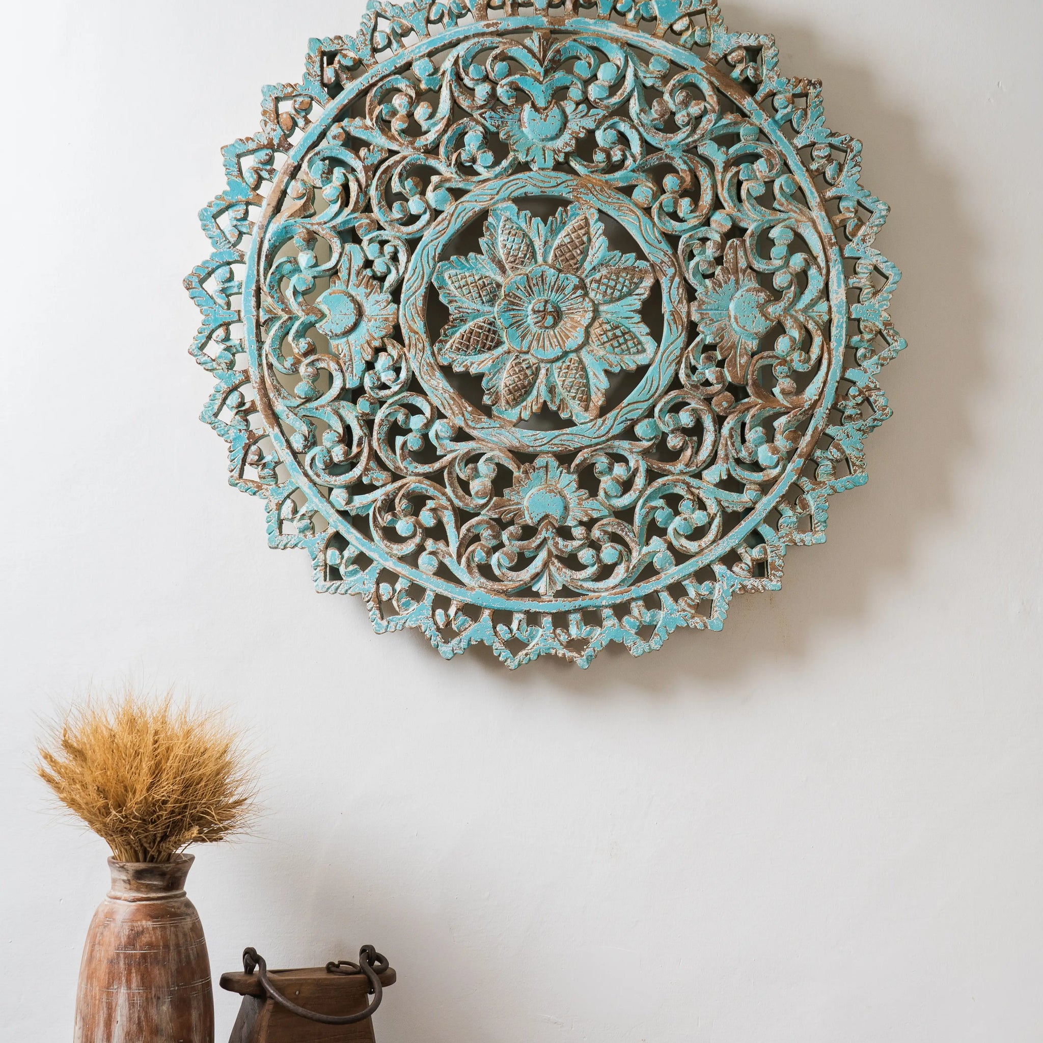 VINTAGE CARVED TURQUOISE WALL DECOR,  Antique-style wall décor, Artistic wall panel, Decorative wooden panel, Detailed carving wall panel, Handcrafted wall décor, Home accent décor, Preserved wooden wall décor, Rustic charm wall décor, Rustic turquoise wall décor, Turquoise home décor, Turquoise wall art, Unique wall décor, Versatile wooden panel, Vintage carved turquoise wall décor, Vintage-inspired wall décor, Wall hanging panel, Wooden panel with hook,tesu 