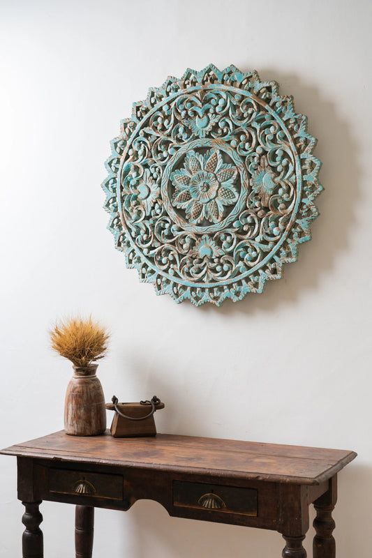 VINTAGE CARVED TURQUOISE WALL DECOR TESU