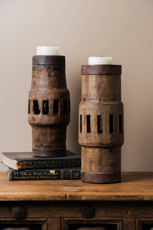 Vintage Iron wood Candle Holder TESU