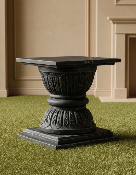 Antique Dark Carved Wooden Pedestal Table - TesuTable