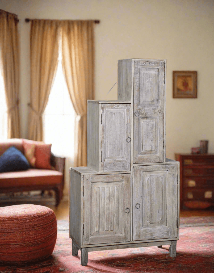 Antique Four Door Mango Wood Storage Cabinet - TesuCabinets & Storage