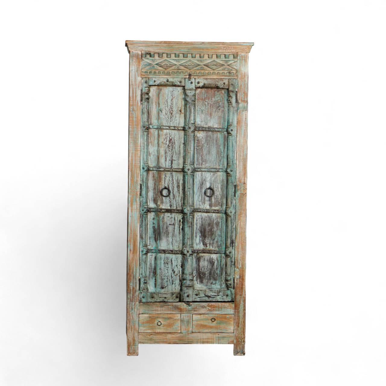Antique Wood Turquoise Blue Almirah - TesuCabinets & Storage