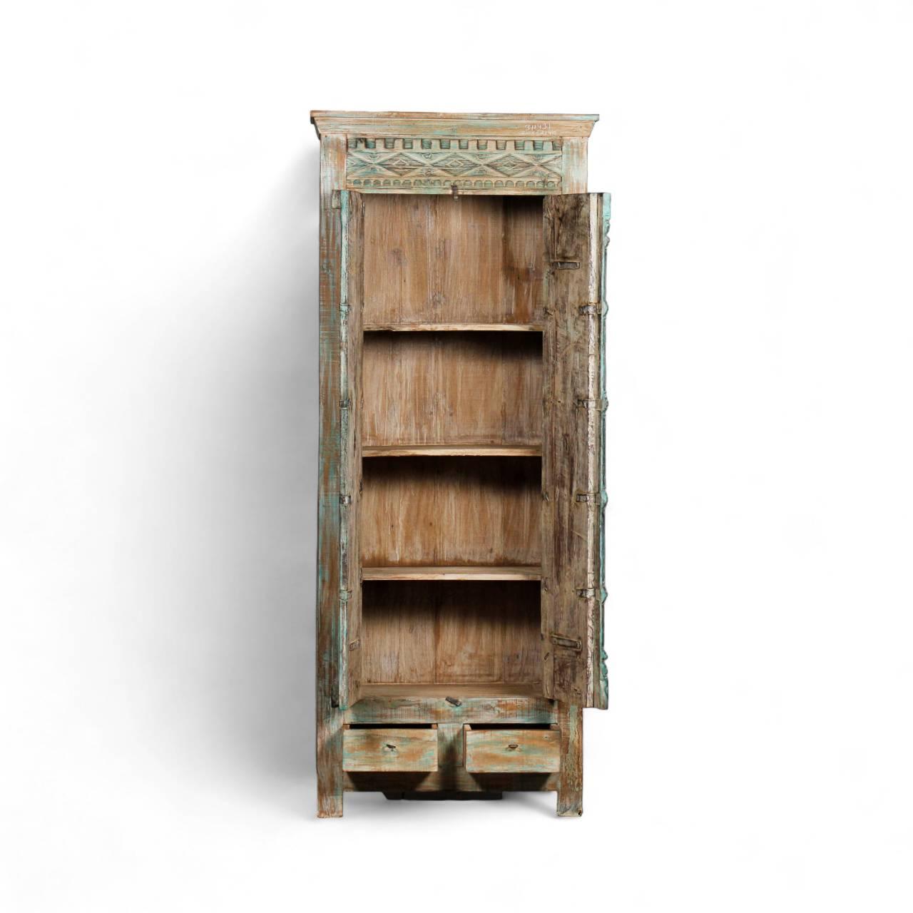 Antique Wood Turquoise Blue Almirah - TesuCabinets & Storage