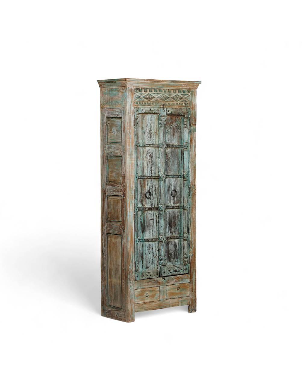 Antique Wood Turquoise Blue Almirah - TesuCabinets & Storage