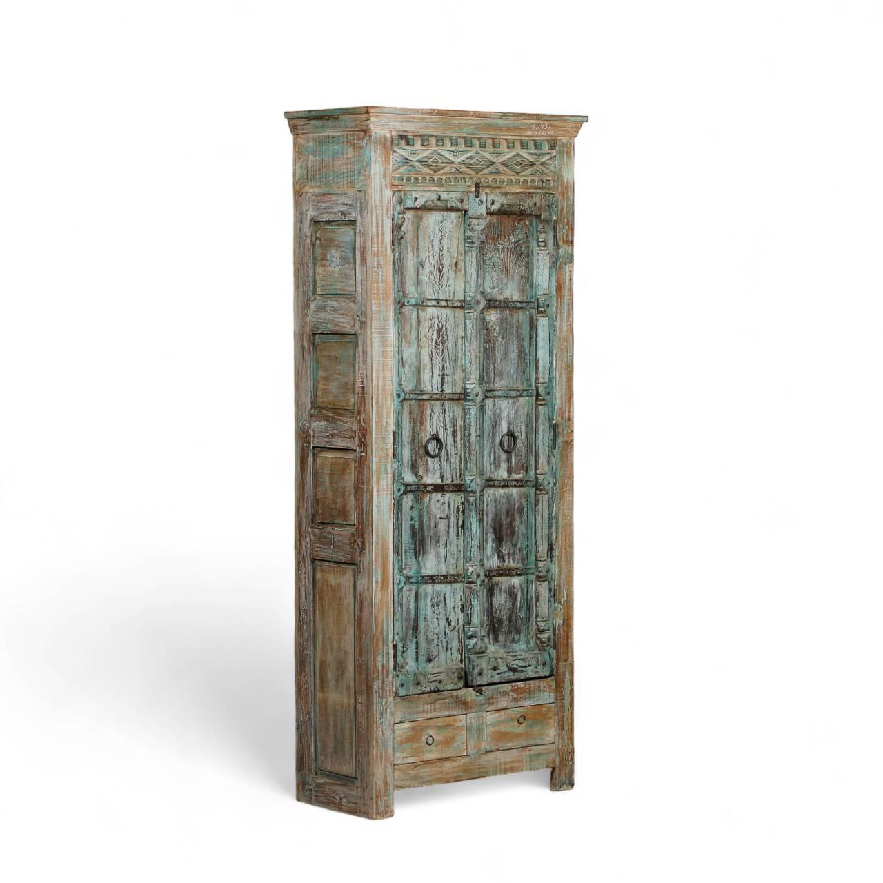 Antique Wood Turquoise Blue Almirah - TesuCabinets & Storage