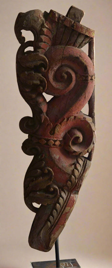 Antique Wooden Art Work with Iron Stand - TesuAntique Decor