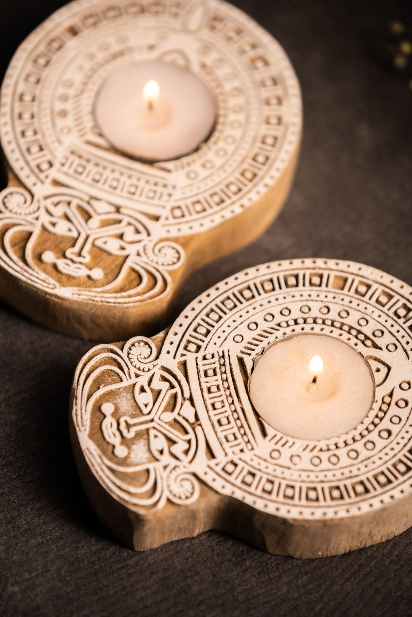 Block Print Tealight Holder Set of 2 - TesuCandles & Candle Holders
