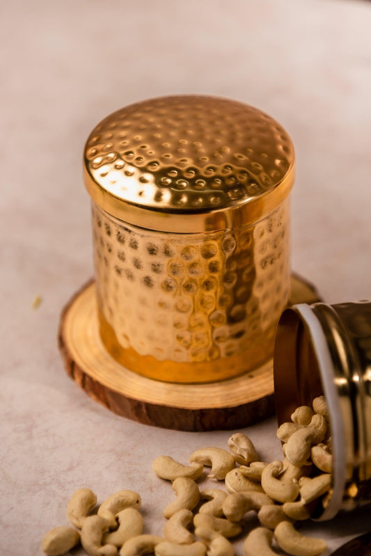 Brass Coated Hammered Jar - TesuCabinets & Storage