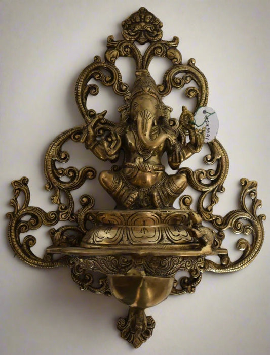 Brass Ganesha Wall Hanging Candle Stand - Traditional Hindu Decor - TesuCandles & Candle Holders