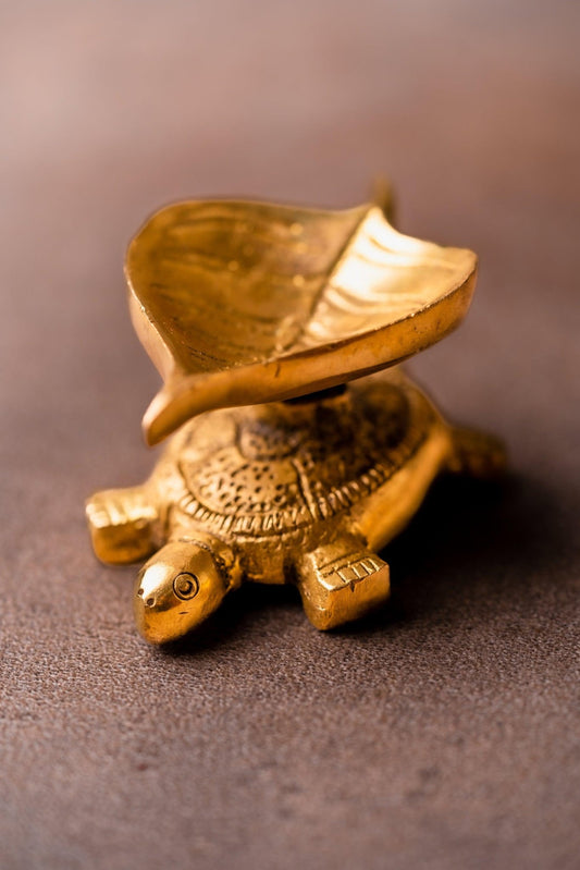 Brass Leaf and Tortoise Dia - Set of 2 - TesuBrass Diya