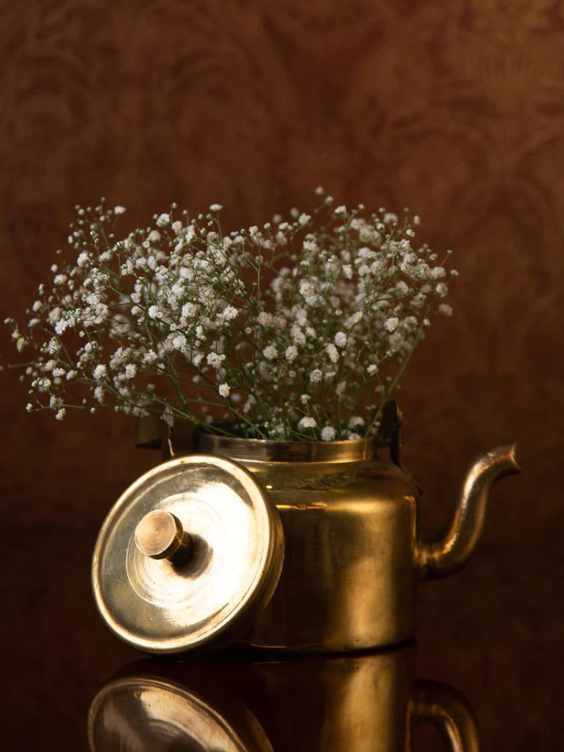 tesu refurbished brass kettle for table styling and kitchen decor