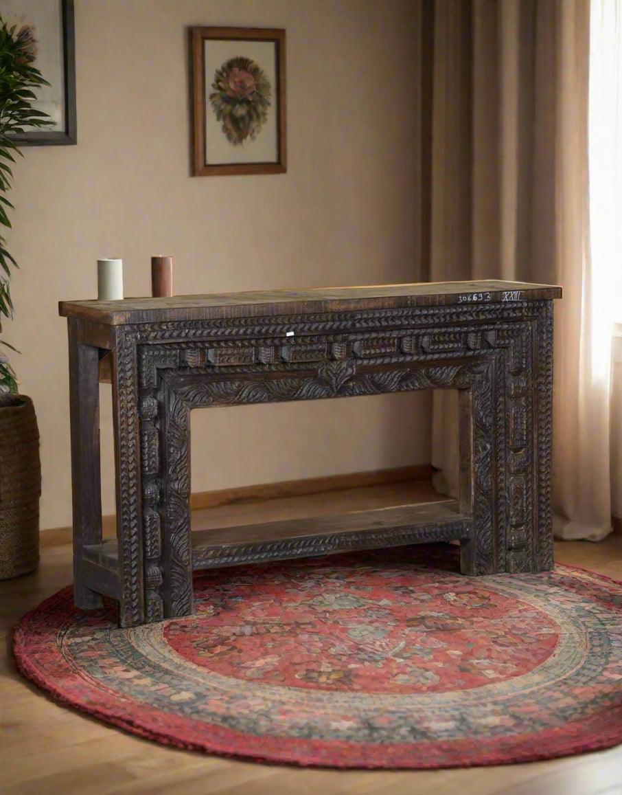 Dark Brown Carved Console Table - TesuConsole Table