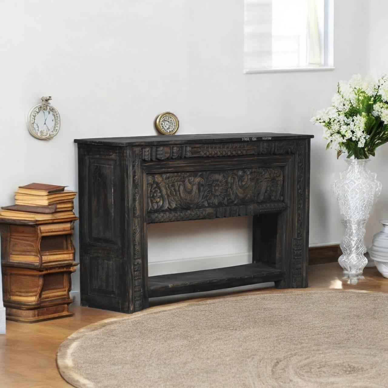 Hand Carved Console Table | Teak Recycled Wood Console India – Tesu