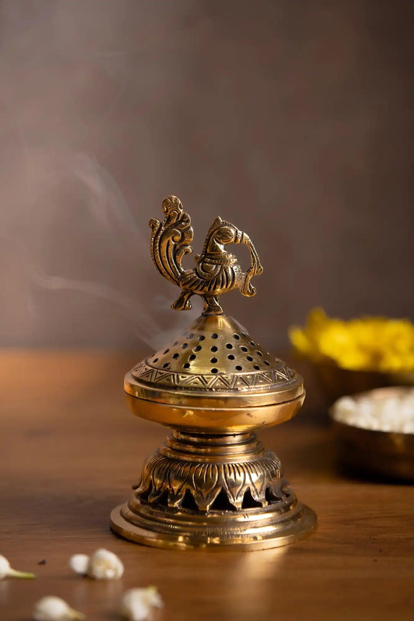Handcrafted Dhoop Burner With Peacock Lid - TesuBrass Storage Box