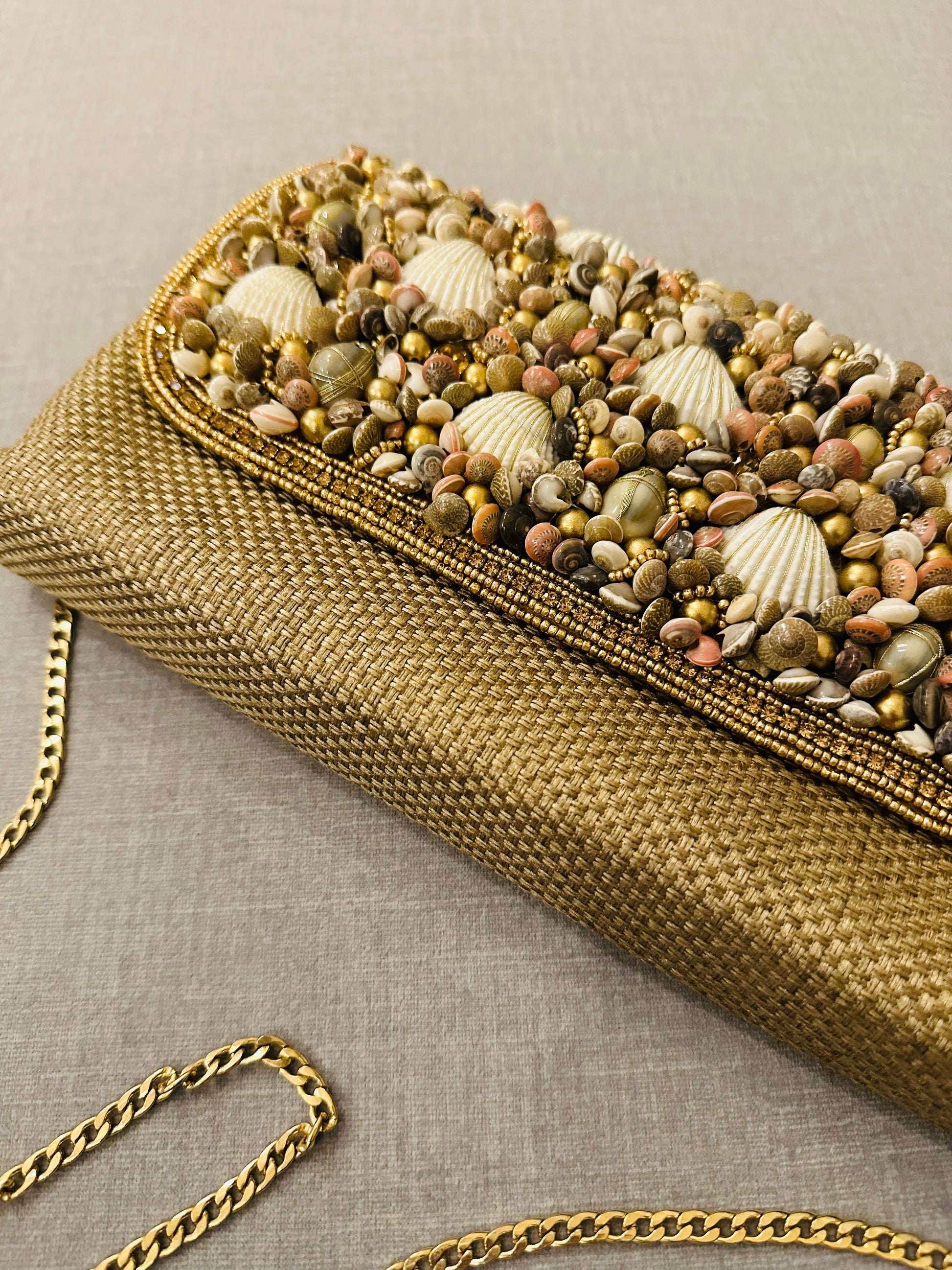 Zardozi and Jute Clutch with Shell - TESU