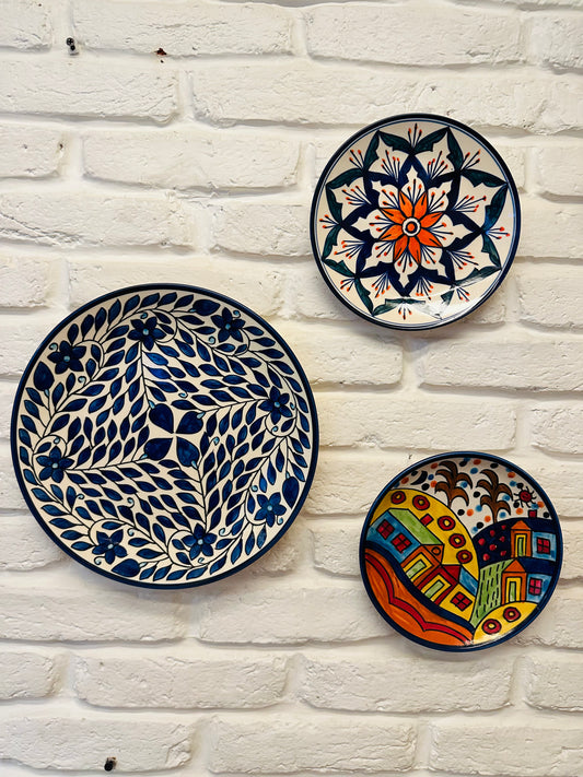  Artisanal Wall Plate Collection, Bedroom Wall Plate Ensemble, Classical Appeal Wall Décor, Classical Indian Wall Décor, Hand Painted Artisanal Plates, Handcrafted Home Accents, Handcrafted Indian Artisans, Indian Artisan Wall Décor, Marigold Hand Painted Wall Plates, Small Batch High-Quality Décor, Unique Handcrafted Wall Plates, Unique Living Room Décor, Vibrant Marigold Wall Art, Vibrant Wall Accent Pieces, Wall Hanging Hook Included, tesu