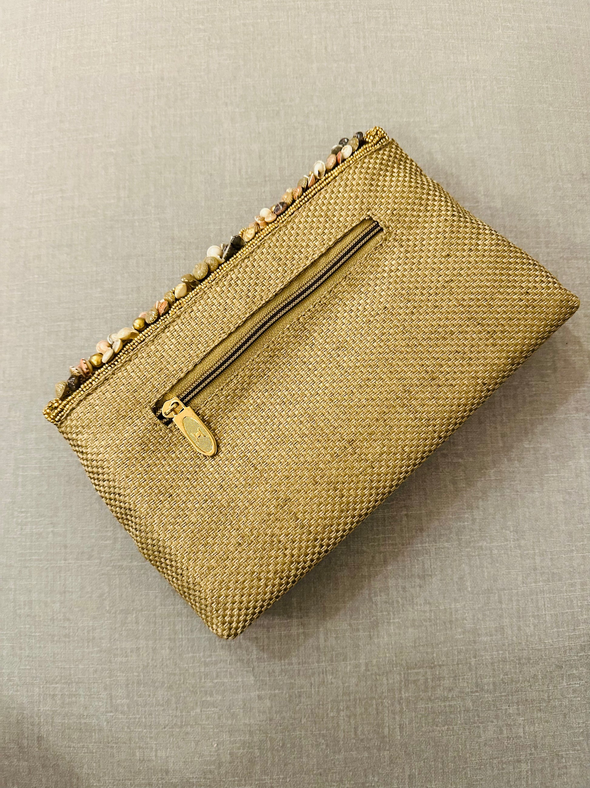 Zardozi and Jute Clutch with Shell - TESU