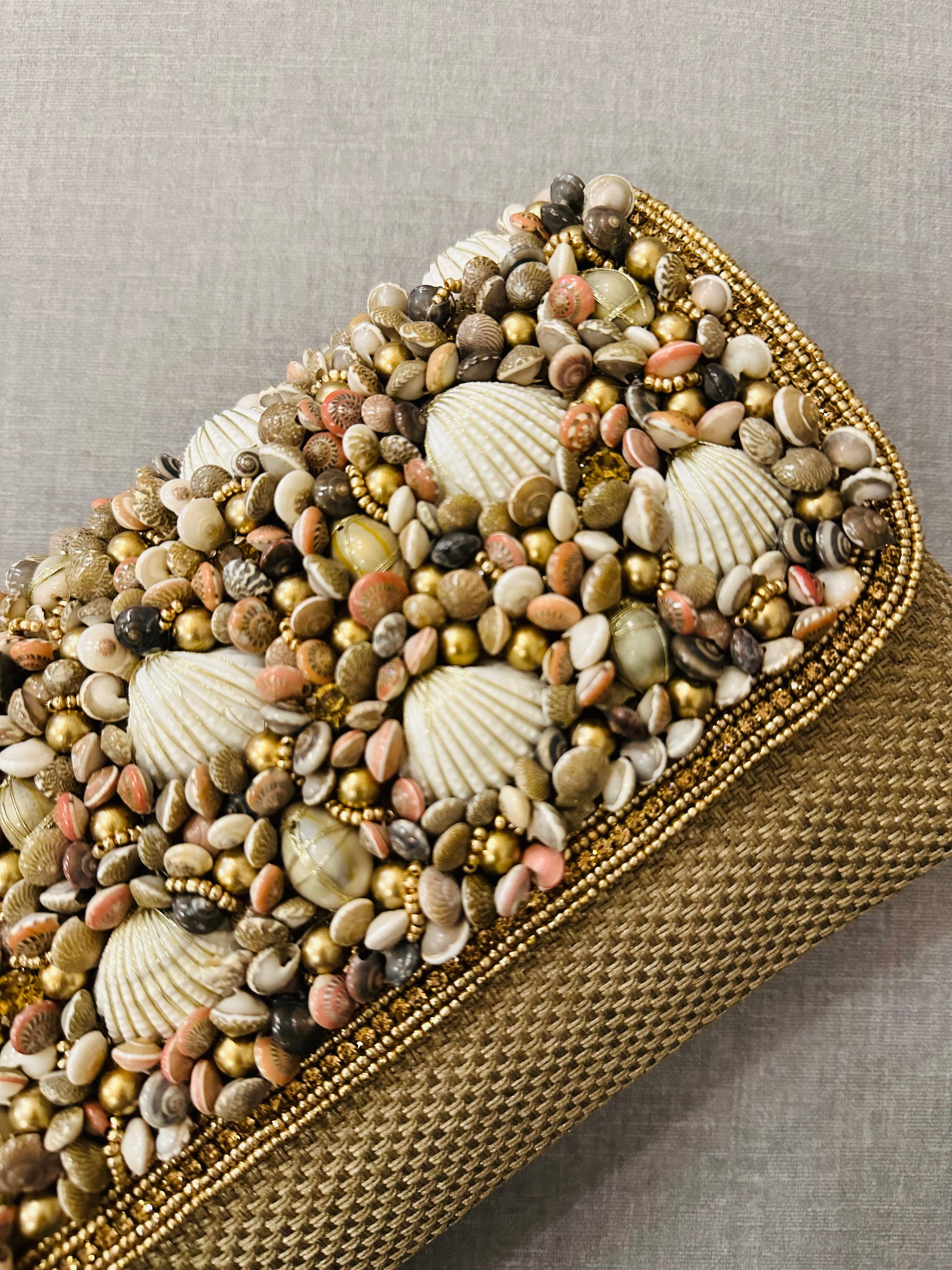 Zardozi and Jute Clutch with Shell - TESU