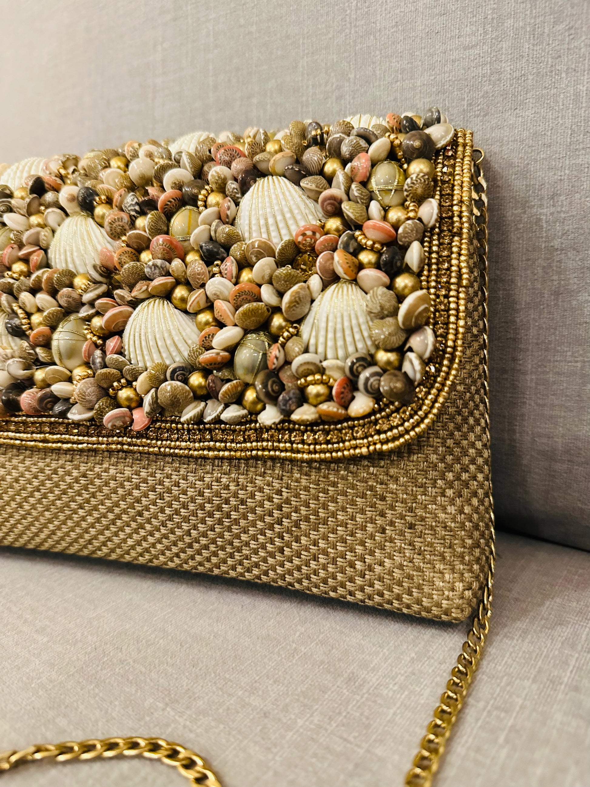 Zardozi and Jute Clutch with Shell - TESU