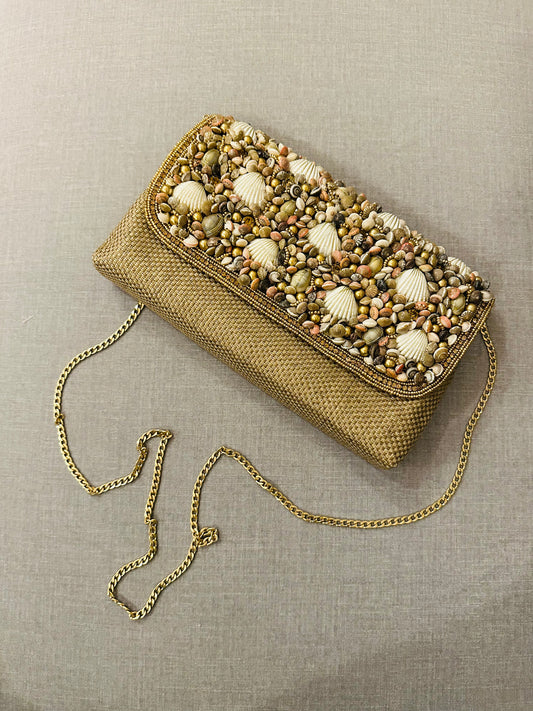 Zardozi and Jute Clutch with Shell - TESU