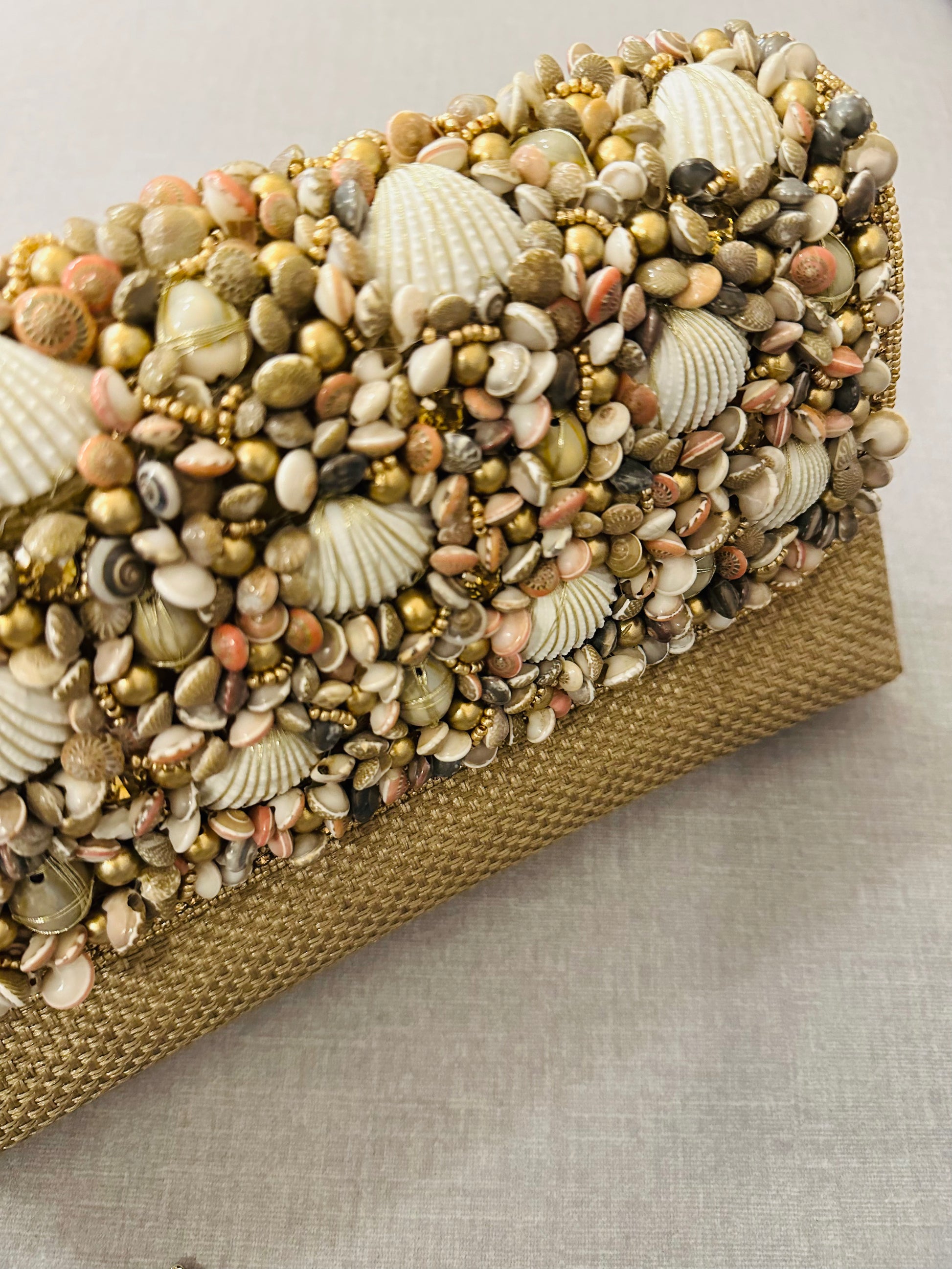 Zardozi and Jute Clutch with Shell - TESU