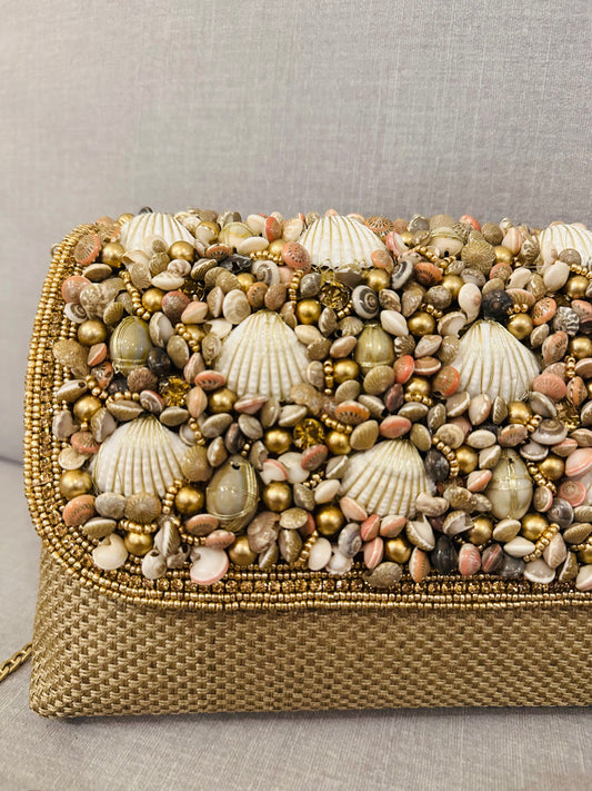 Zardozi and Jute Clutch with Shell - TESU