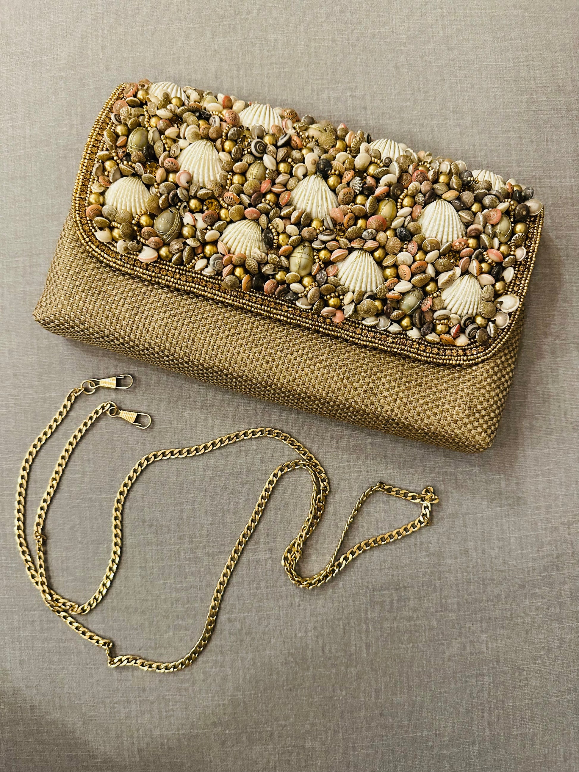Zardozi and Jute Clutch with Shell - TESU