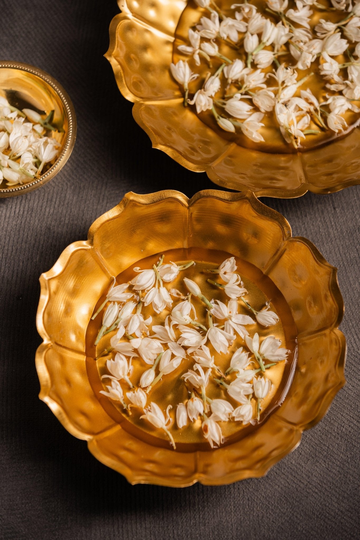 Kamal Brass Plated Urli with Marble Base - Set of 2 - TesuUrli