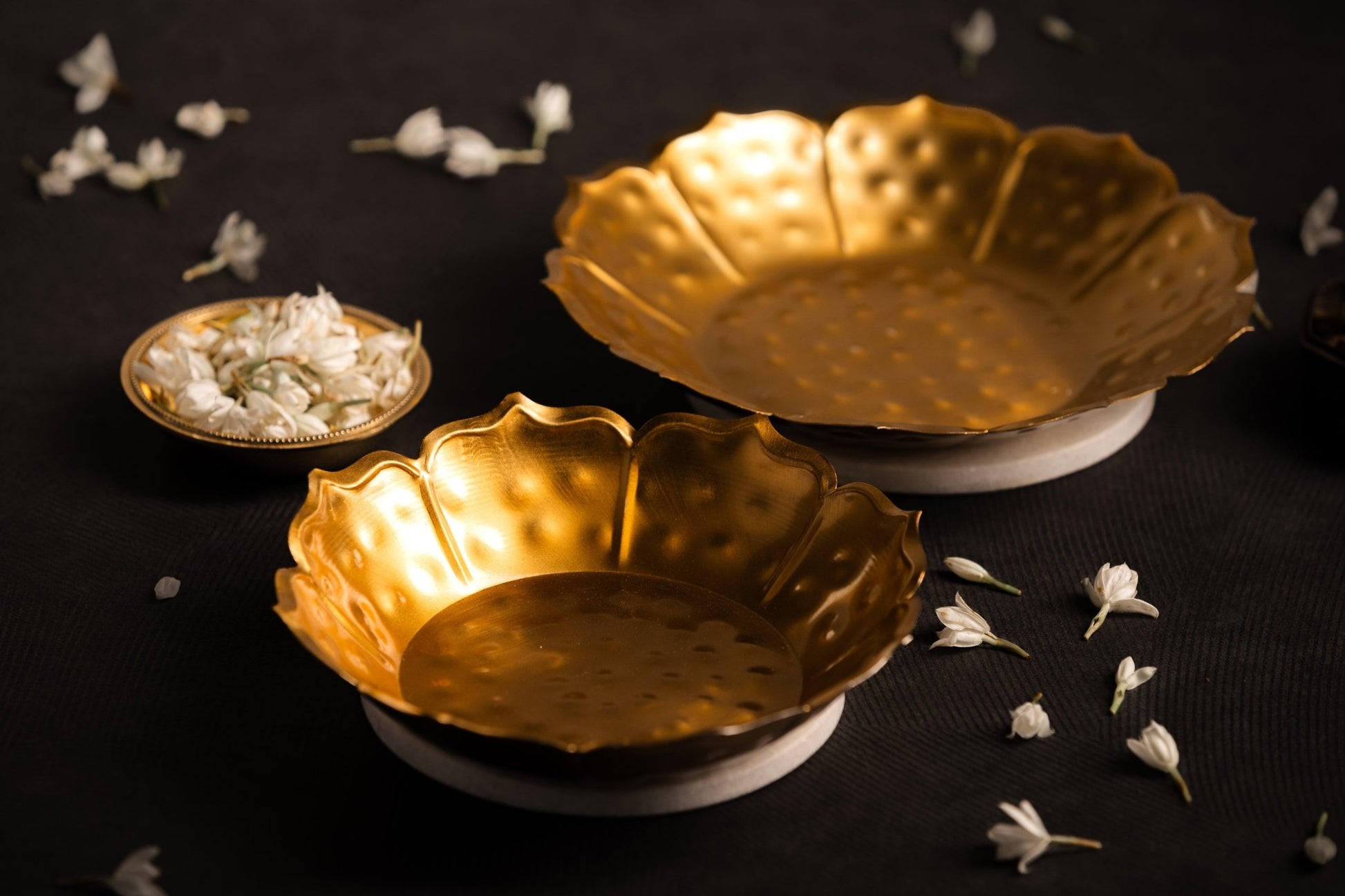 Kamal Brass Plated Urli with Marble Base - Set of 2 - TesuUrli