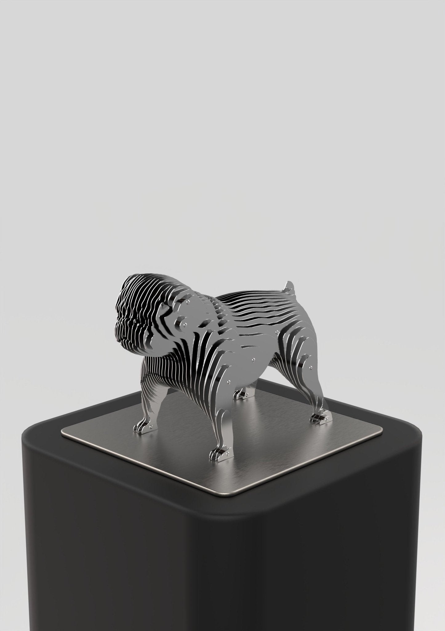 Leo Parametric metal sculpture in matt black stainless steel, modern geometric design, 8.5 inches tall luxury art piece