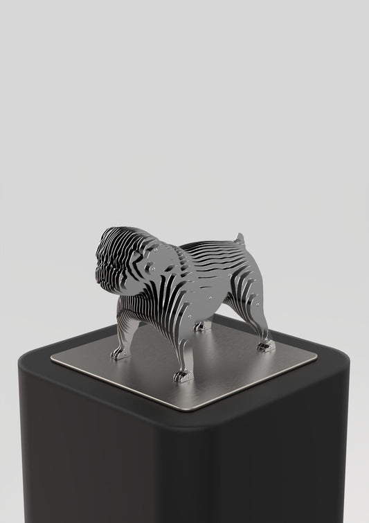 Leo Parametric metal sculpture in matt black stainless steel, modern geometric design, 8.5 inches tall luxury art piece