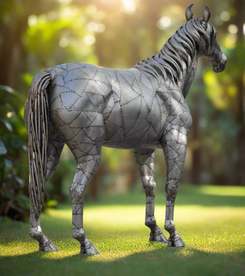 Luxury Iron Horse Statue - Steelborn Stallion Handcrafted Metal Art - TesuSculpture