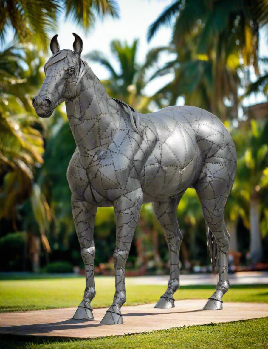 Luxury Iron Horse Statue - Steelborn Stallion Handcrafted Metal Art - TesuSculpture