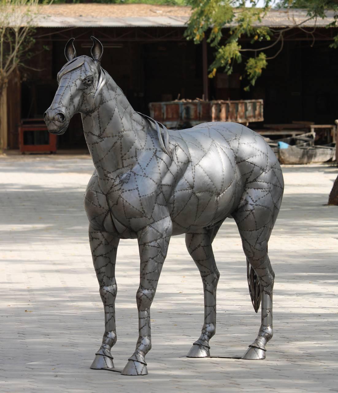 Luxury Iron Horse Statue - Steelborn Stallion Handcrafted Metal Art - TesuSculpture