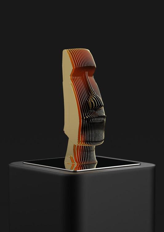 Moai Parametric metal sculpture in matt black stainless steel, modern geometric design, 14 inches tall luxury art piece