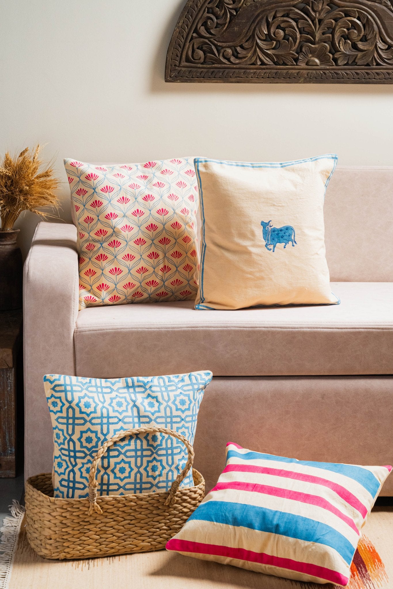 Neelam Dhaara Block Cushion Cover - TesuCushion Covers