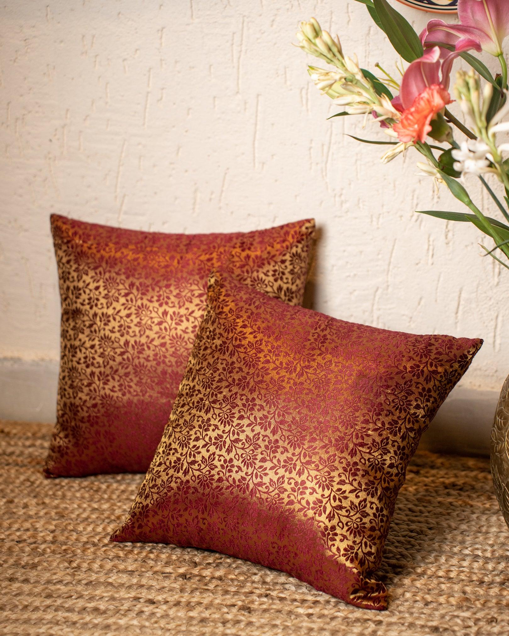 Brocade Cushion Cover Maroon Set of 2