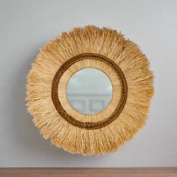 Rustic Banana Fiber Sunburst Mirror - TesuMirror