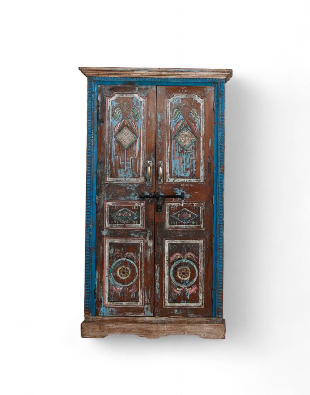 Turquoise Two Door Antique Almirah - TesuCabinets & Storage