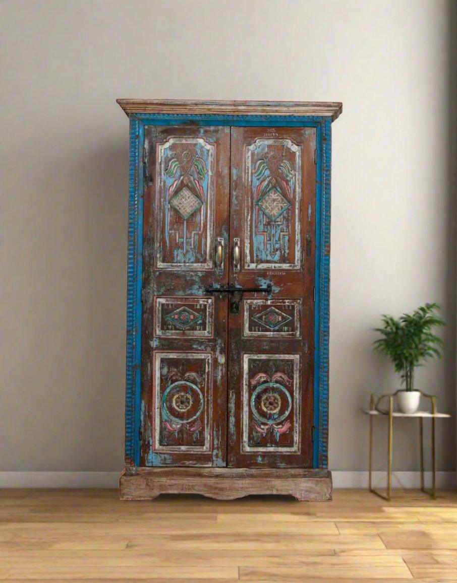 Turquoise Two Door Antique Almirah - TesuCabinets & Storage