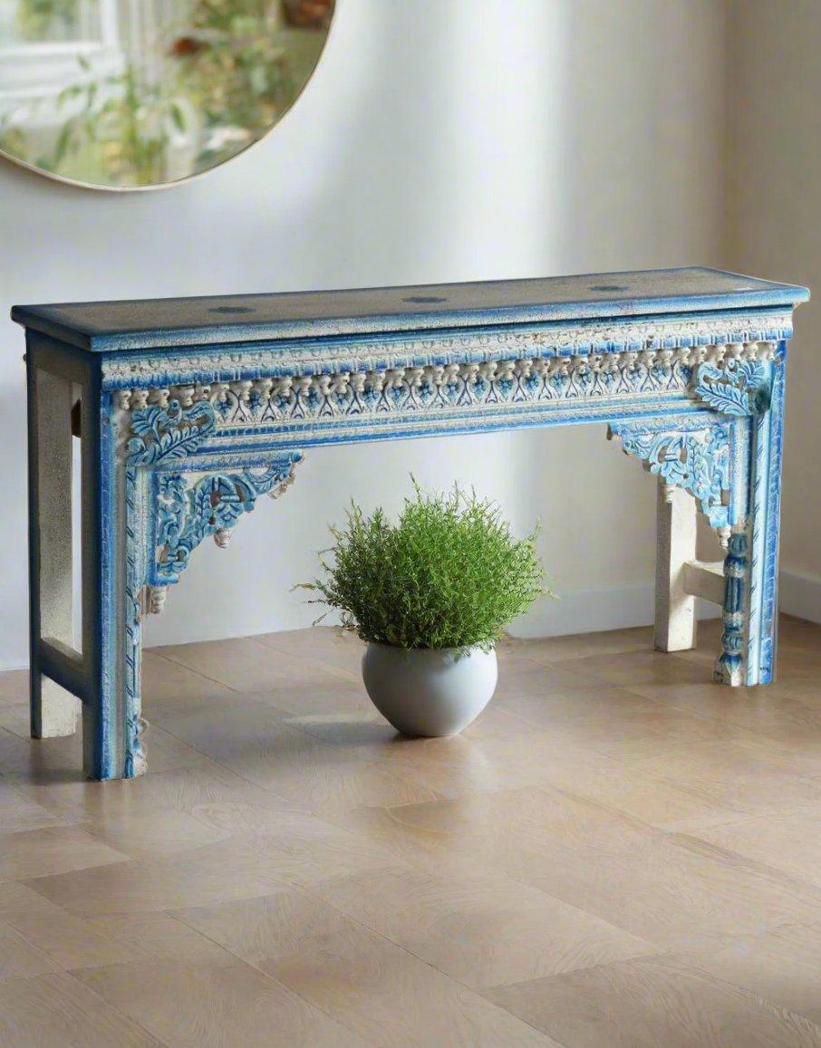 Turquoise Wooden Painted Console Table - TesuTable