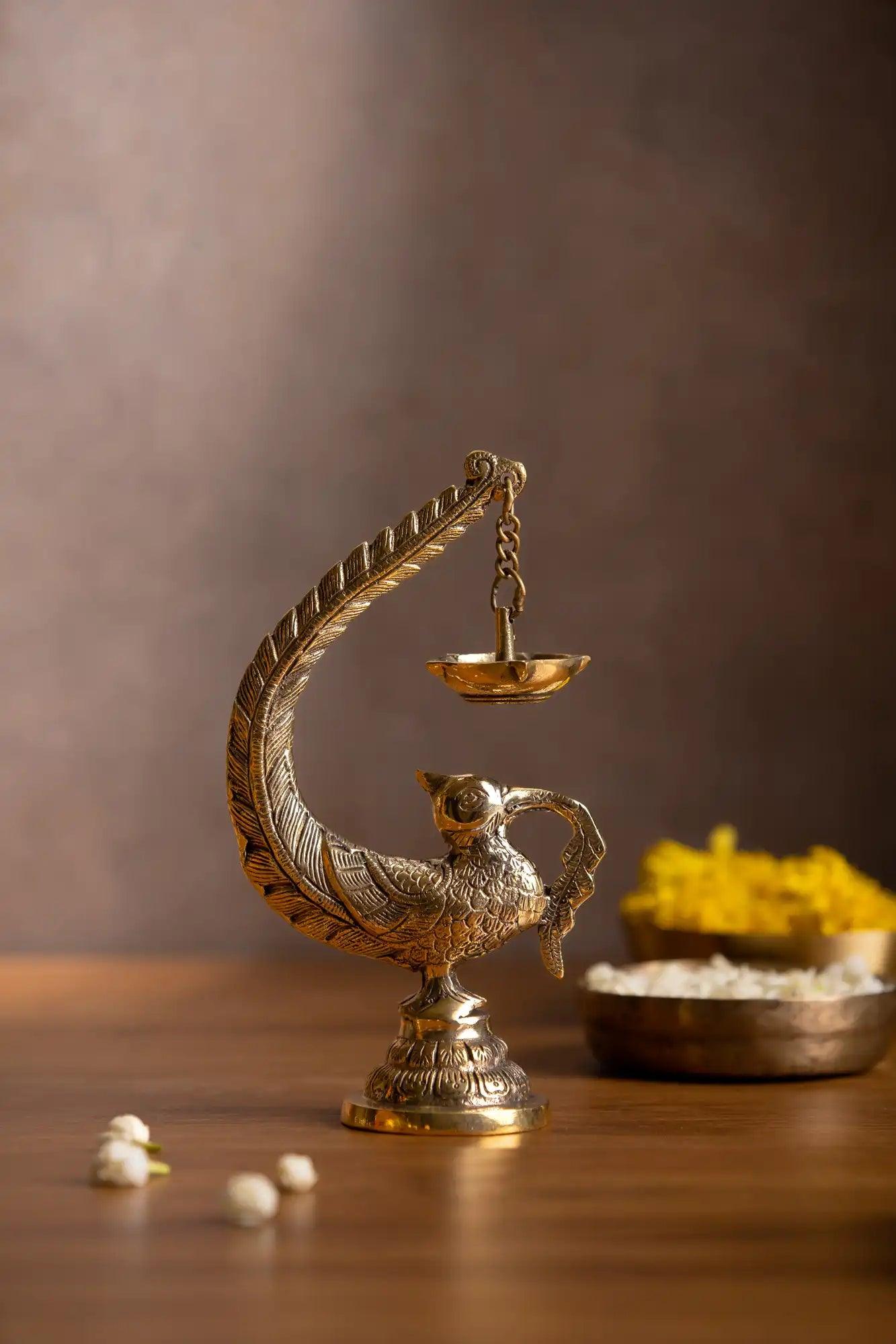 Vintage Brass Bulbul With Hanging Dia - TesuBrass Diya