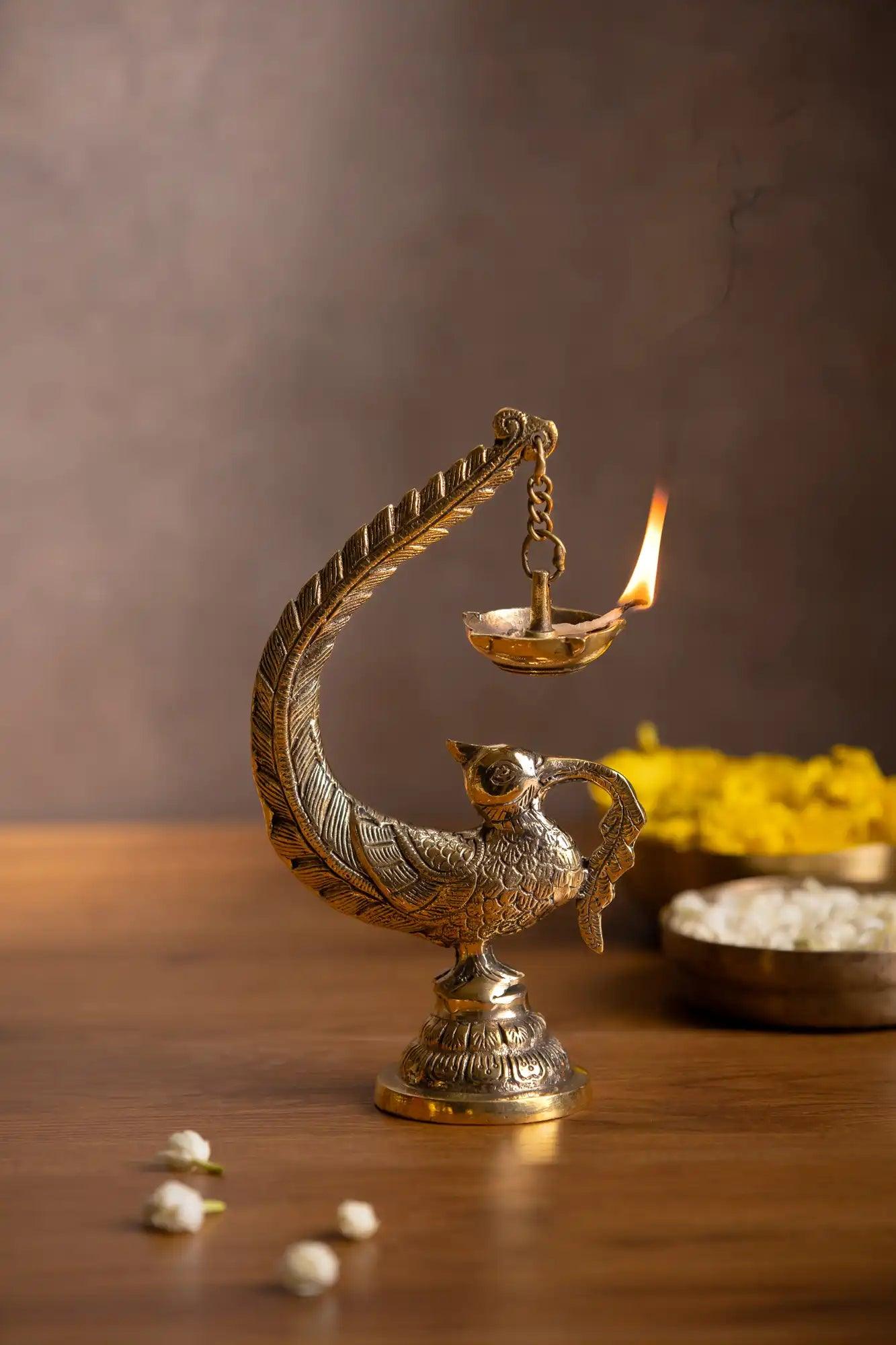 Vintage Brass Bulbul With Hanging Dia - TesuBrass Diya