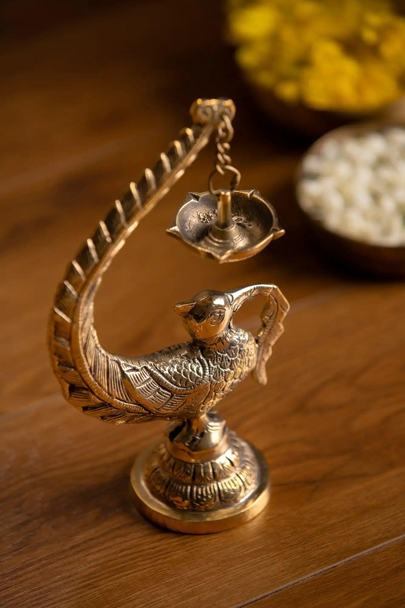 Vintage Brass Bulbul With Hanging Dia - TesuBrass Diya