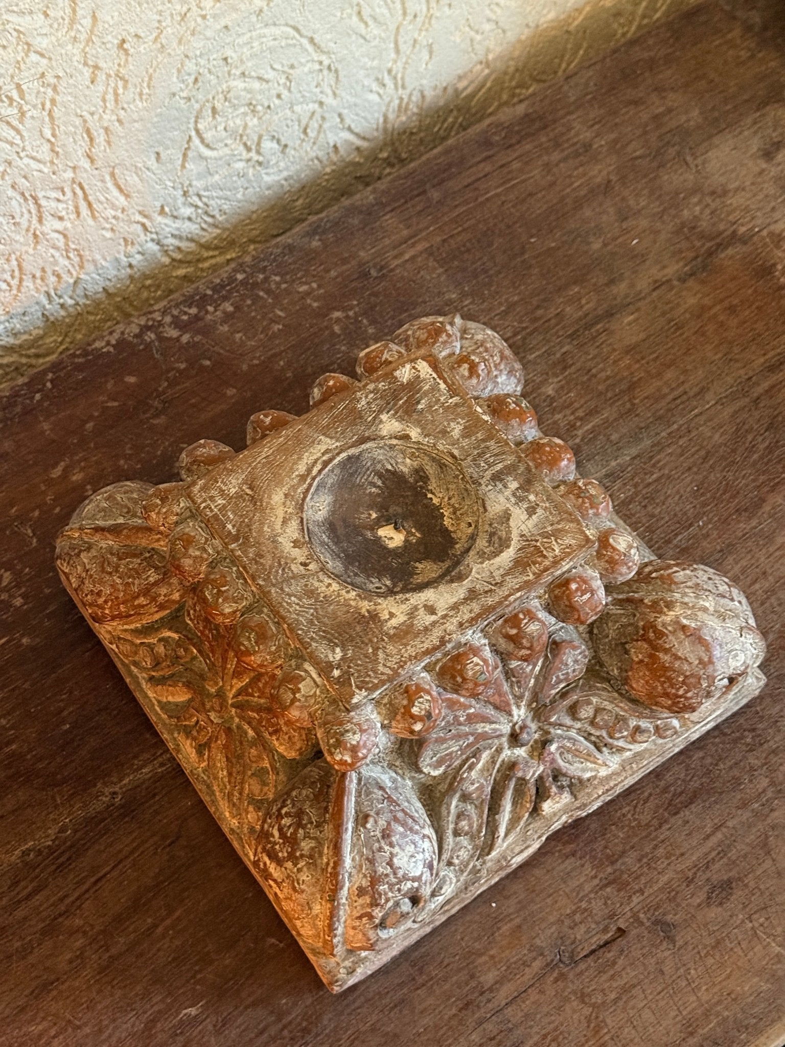 Vintage Carved Stone Candle Holder - Antique White Finish - TesuHome Decor